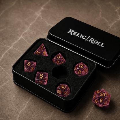 Roselight Enchantment - Gemstone Dice Set Roselight Enchantment | Pink 7-Piece Gemstone DnD Dice Set for RPGs