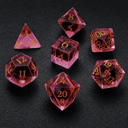 Roselight Enchantment - Gemstone Dice Set Roselight Enchantment | Pink 7-Piece Gemstone DnD Dice Set for RPGs