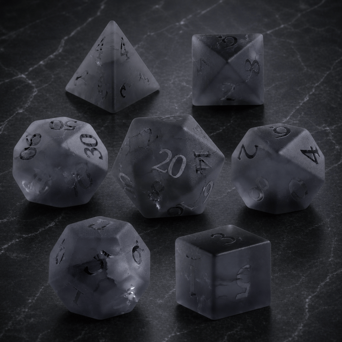 Ashen Rift - Gemstone Dice Set Ashen Rift | Smoky Gray 7-Piece Gemstone DnD Dice Set for RPGs