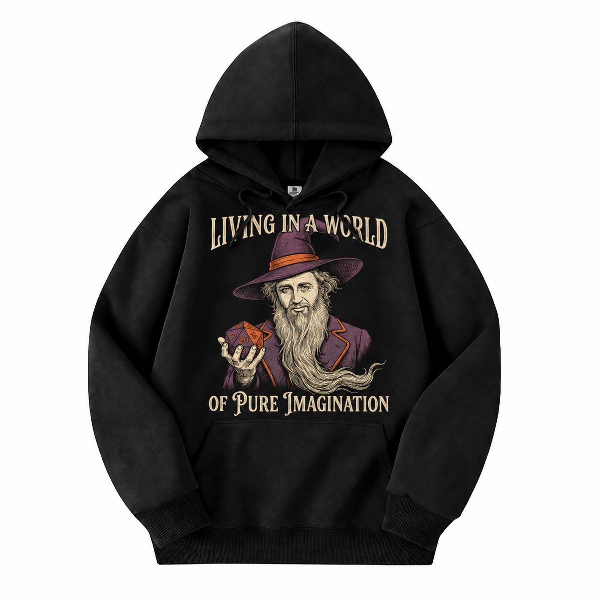 Pure Imagination black D&D hoodie front view