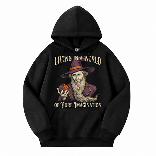 Pure Imagination black D&D hoodie front view