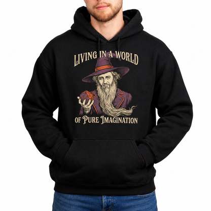 Male model wearing Pure Imagination black D&D hoodie