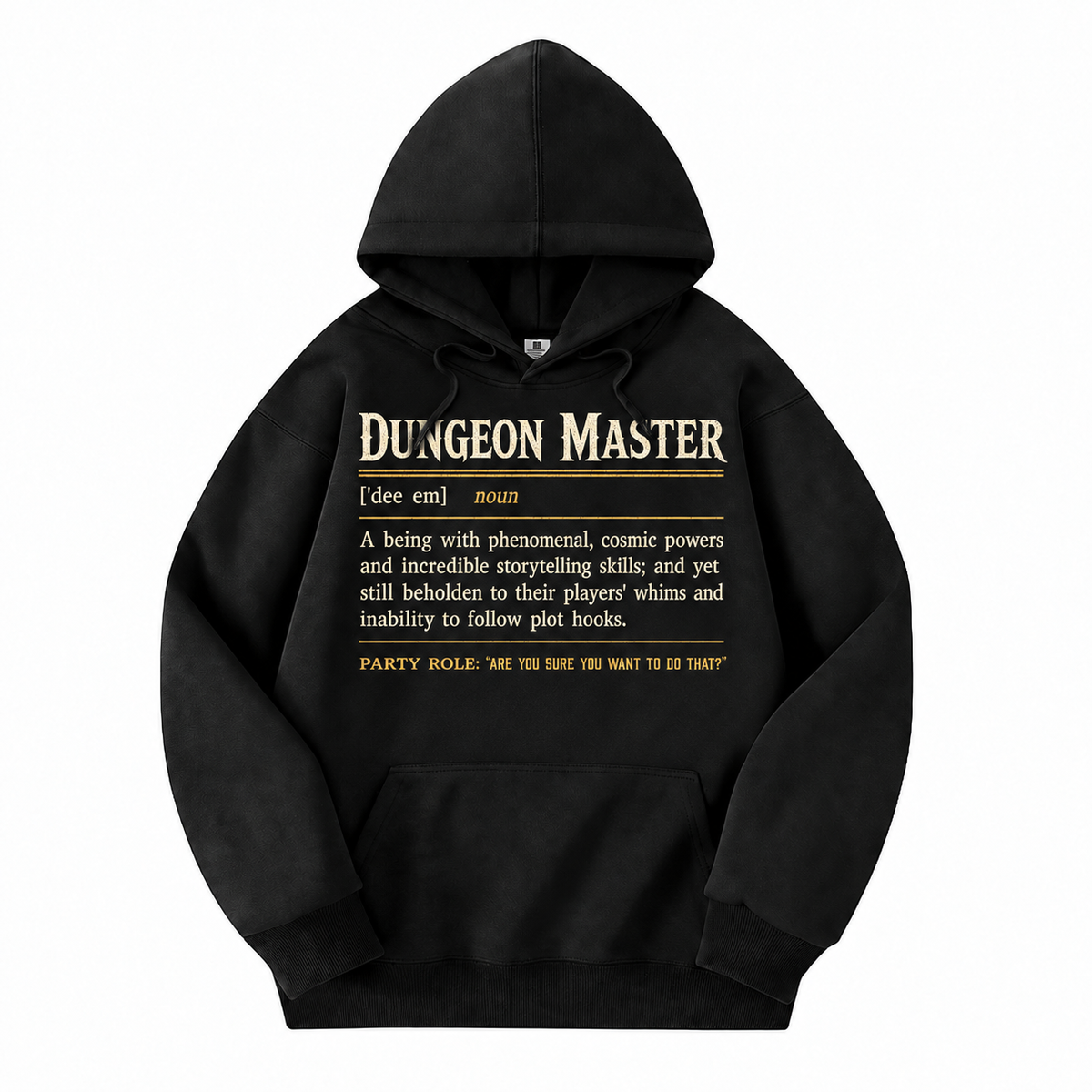 Dungeon Master Definition black D&D hoodie front view