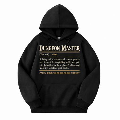Dungeon Master Definition black D&D hoodie front view