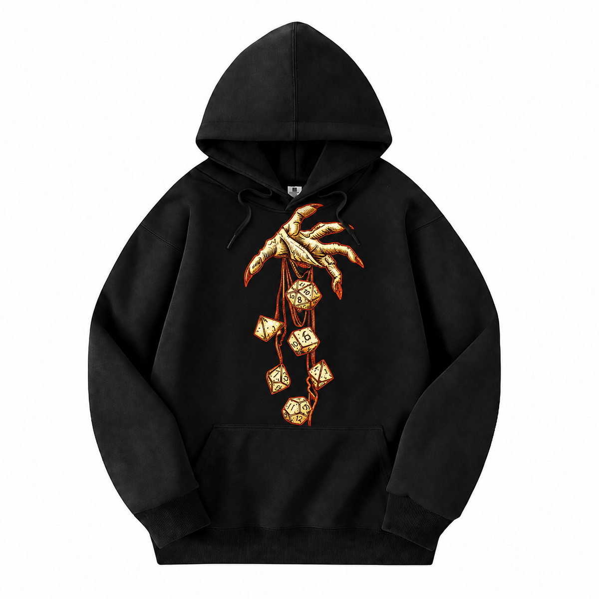 Roll of Fate black D&D hoodie front view