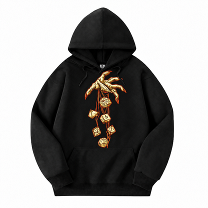 Roll of Fate black D&D hoodie front view