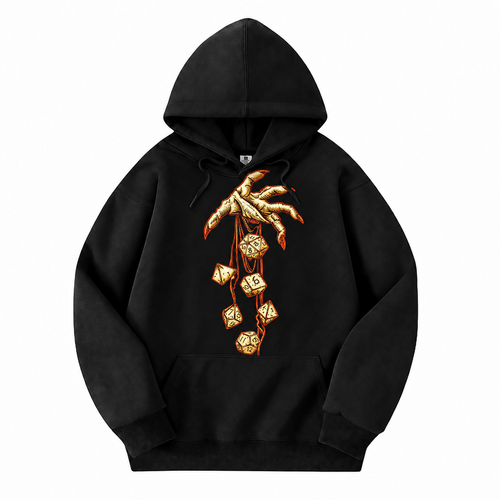 Roll of Fate black D&D hoodie front view