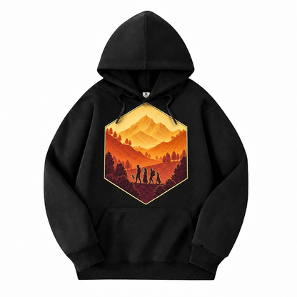 The Adventure Party black D&D hoodie front view