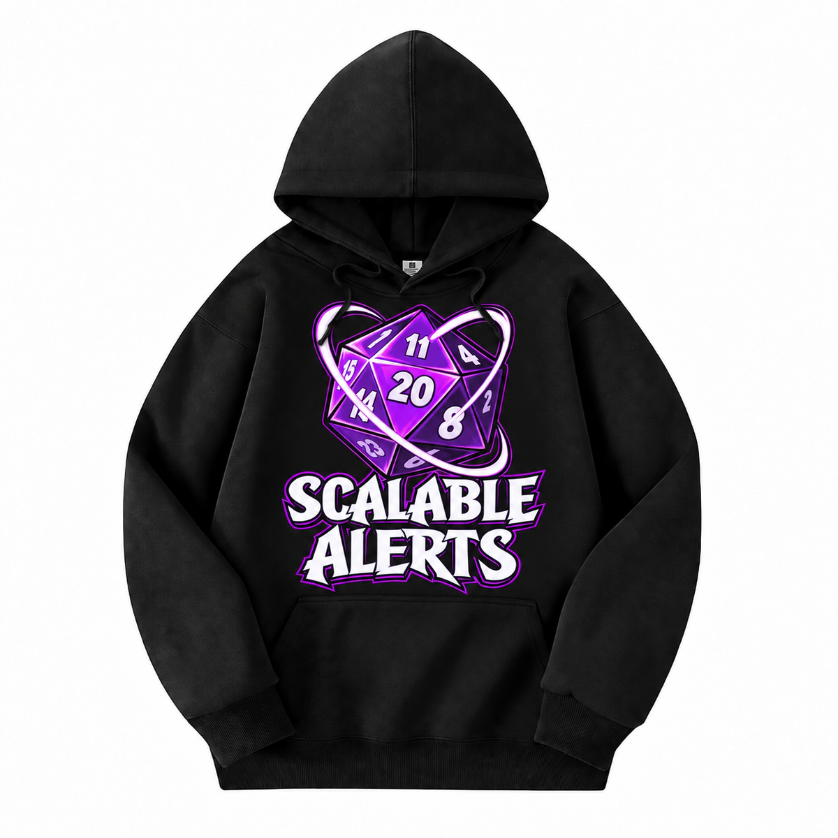 Scalable Alerts black D&D hoodie front view