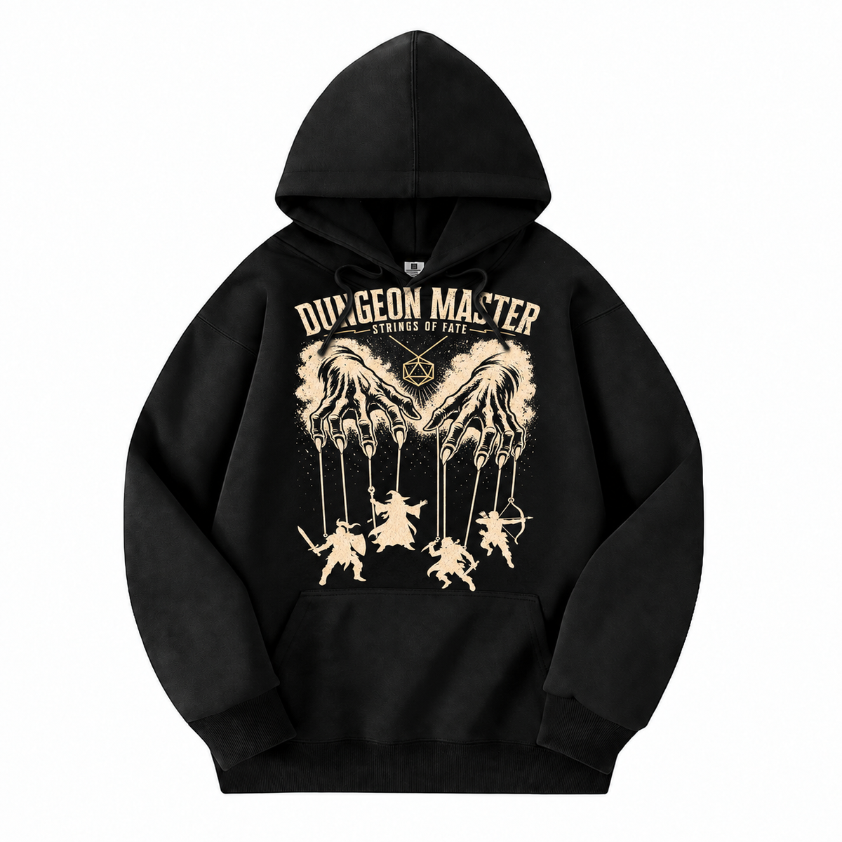 Dungeon Master Puppet Master black D&D hoodie front view