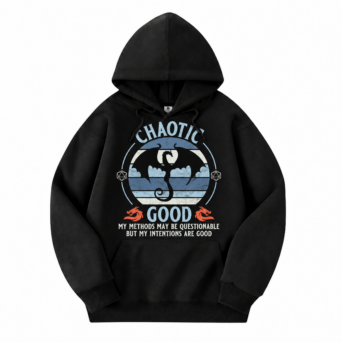 Chaotic Good black D&D hoodie front view