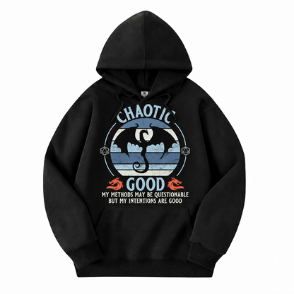 Chaotic Good black D&D hoodie front view