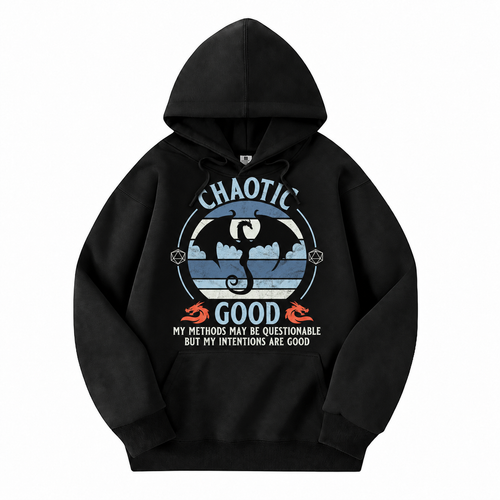 Chaotic Good black D&D hoodie front view