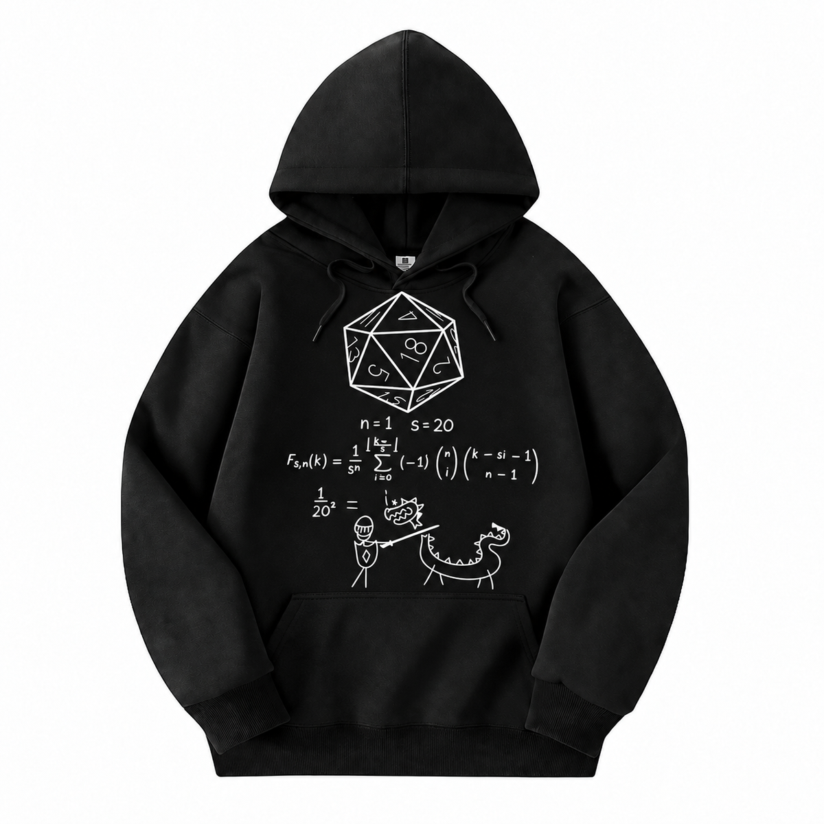D20 Probability black D&D hoodie front view