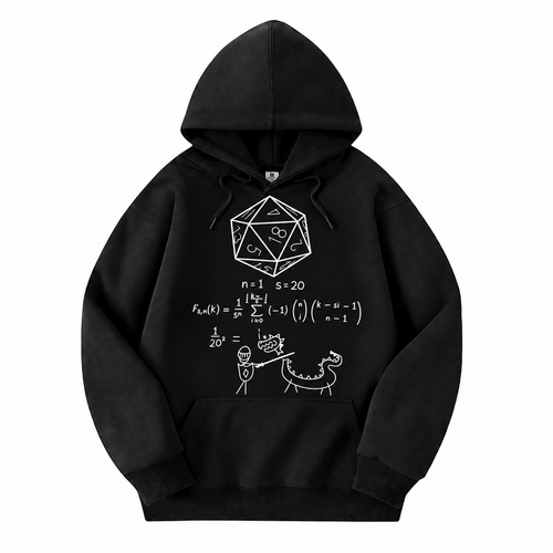 D20 Probability black D&D hoodie front view