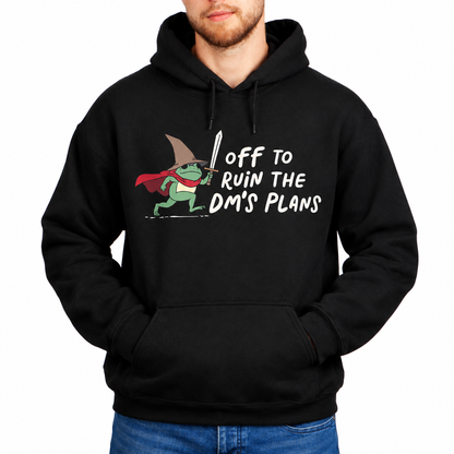 Male model wearing Off to Ruin the DM’s Plans black D&D hoodie