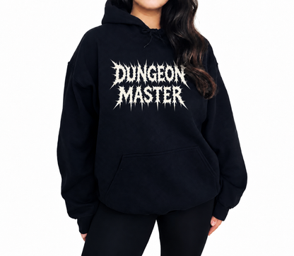 Female model wearing Dungeon Master Gothic black D&D hoodie