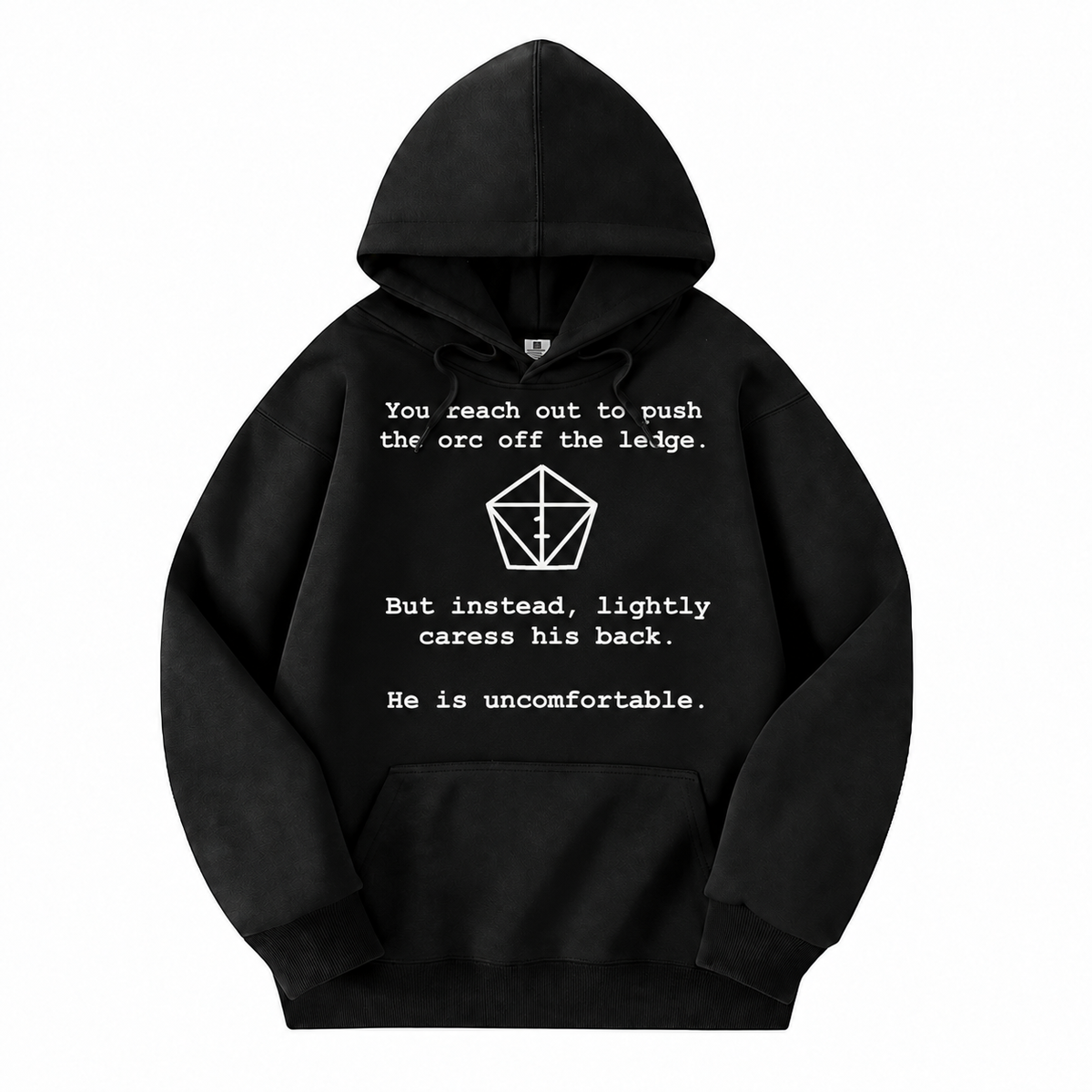 Uncomfortable Natural One black D&D hoodie front view