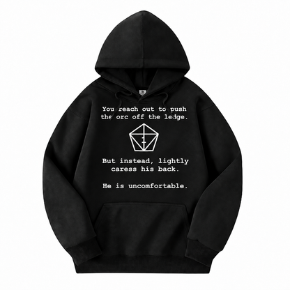 Uncomfortable Natural One black D&D hoodie front view