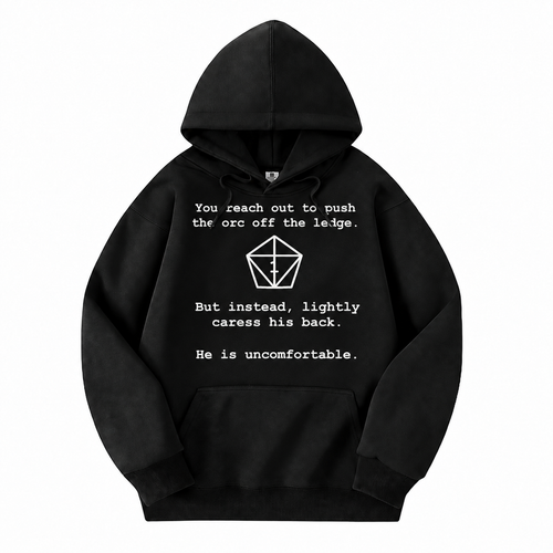 Uncomfortable Natural One black D&D hoodie front view