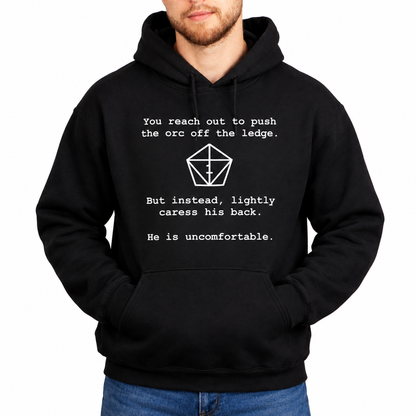 Male model wearing Uncomfortable Natural One black D&D hoodie