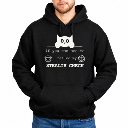 Male model wearing Failed Stealth Cat black D&D hoodie