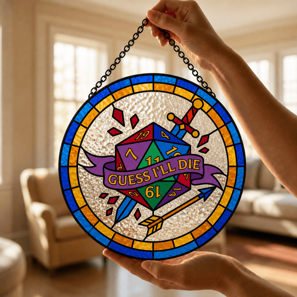 Guess I’ll Die - Stained Glass Suncatcher Guess I’ll Die | Funny D20 DnD Stained Glass Suncatcher