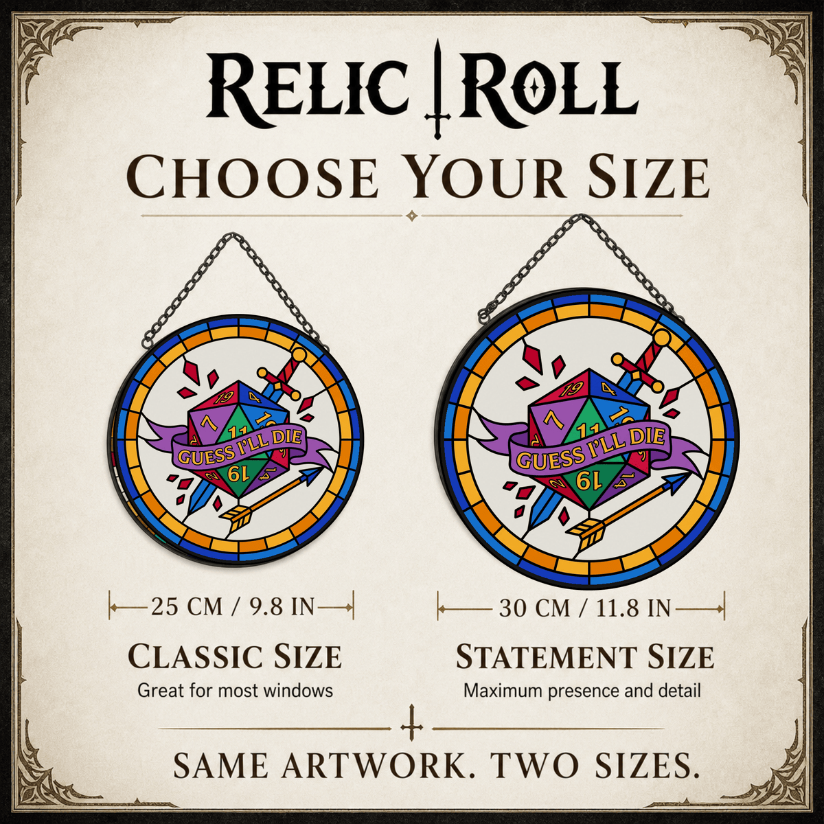 Guess I’ll Die - Stained Glass Suncatcher Guess I’ll Die | Funny D20 DnD Stained Glass Suncatcher