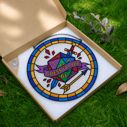 Guess I’ll Die - Stained Glass Suncatcher Guess I’ll Die | Funny D20 DnD Stained Glass Suncatcher