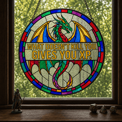 XP Survivor - Stained Glass Suncatcher XP Survivor | Funny DnD Stained Glass Suncatcher