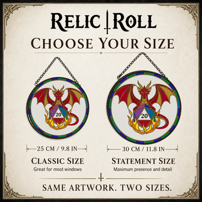 Emberbound Critical - Stained Glass Suncatcher Emberbound Critical | Dragon D20 Stained Glass Suncatcher
