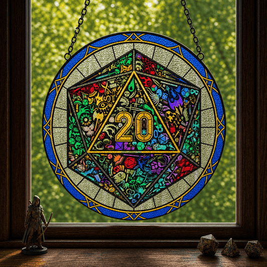 Dungeon Mosaic - Stained Glass Suncatcher Dungeon Mosaic | D20 Dice Stained Glass Suncatcher