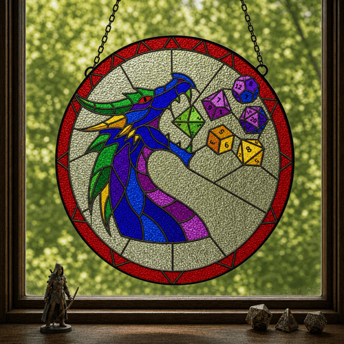 Dicewing Drake - Stained Glass Suncatcher Dicewing Drake | Dragon Dice Stained Glass Suncatcher