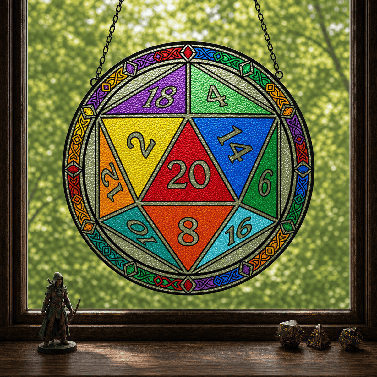 Crown of Chance - Stained Glass Suncatcher Crown of Chance | D20 Dice Stained Glass Suncatcher