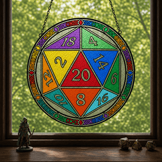 Crown of Chance - Stained Glass Suncatcher Crown of Chance | D20 Dice Stained Glass Suncatcher