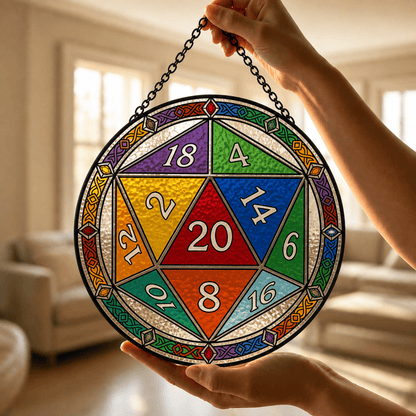 Crown of Chance - Stained Glass Suncatcher Crown of Chance | D20 Dice Stained Glass Suncatcher
