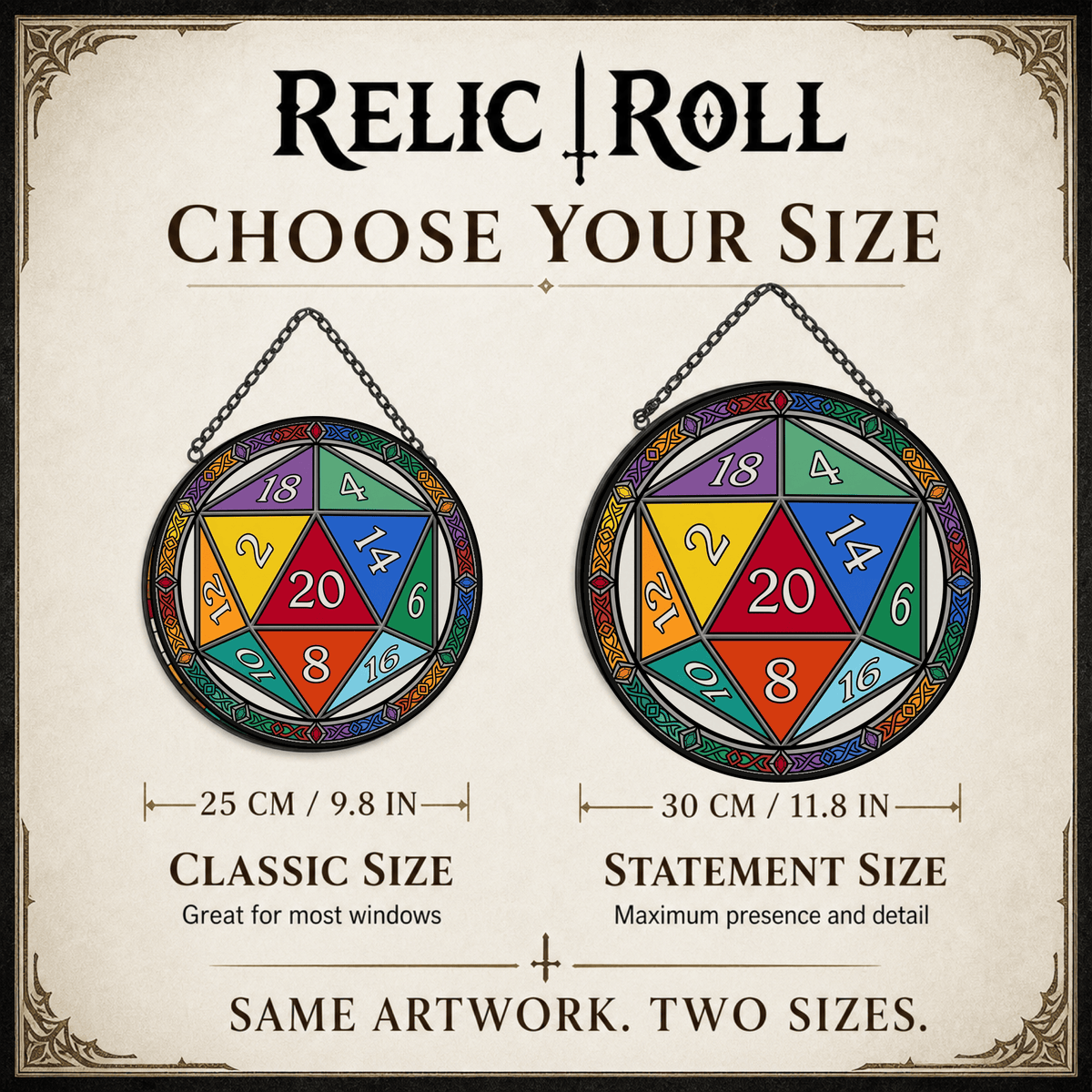 Crown of Chance - Stained Glass Suncatcher Crown of Chance | D20 Dice Stained Glass Suncatcher