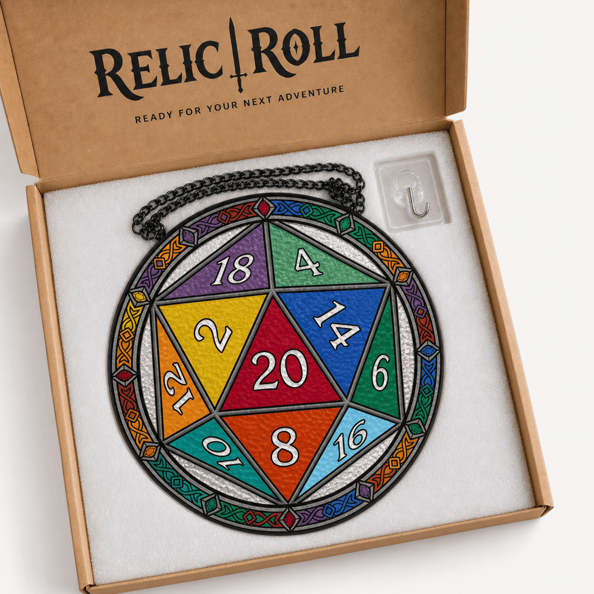 Crown of Chance - Stained Glass Suncatcher Crown of Chance | D20 Dice Stained Glass Suncatcher