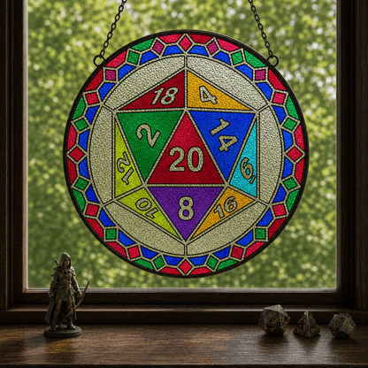 Emerald Fatewheel - Stained Glass Suncatcher Emerald Fatewheel | Green D20 Dice Stained Glass Suncatcher