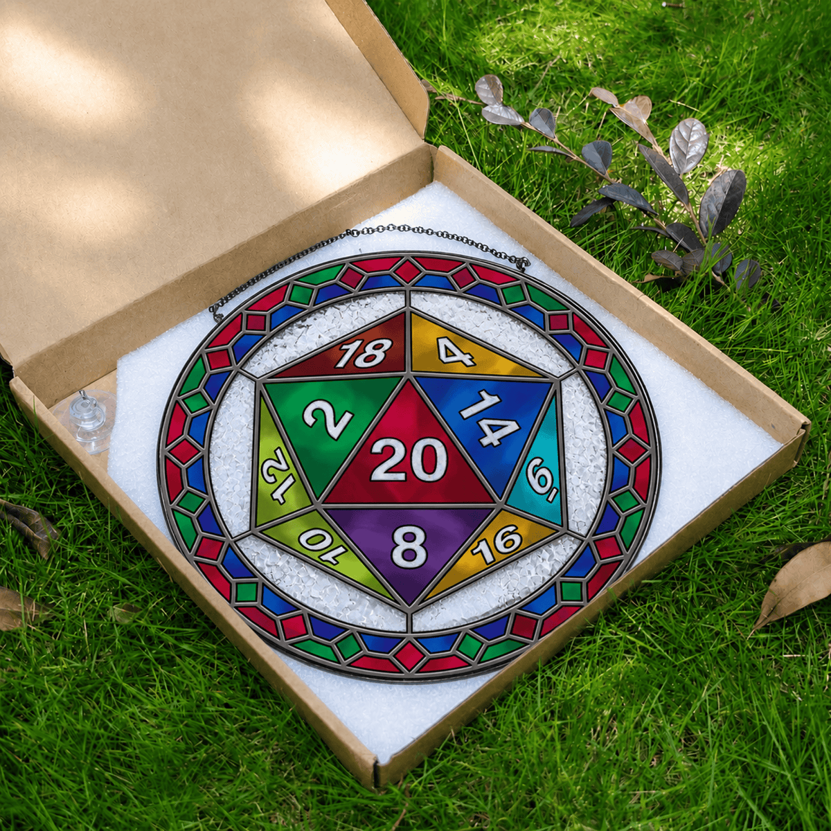 Emerald Fatewheel - Stained Glass Suncatcher Emerald Fatewheel | Green D20 Dice Stained Glass Suncatcher