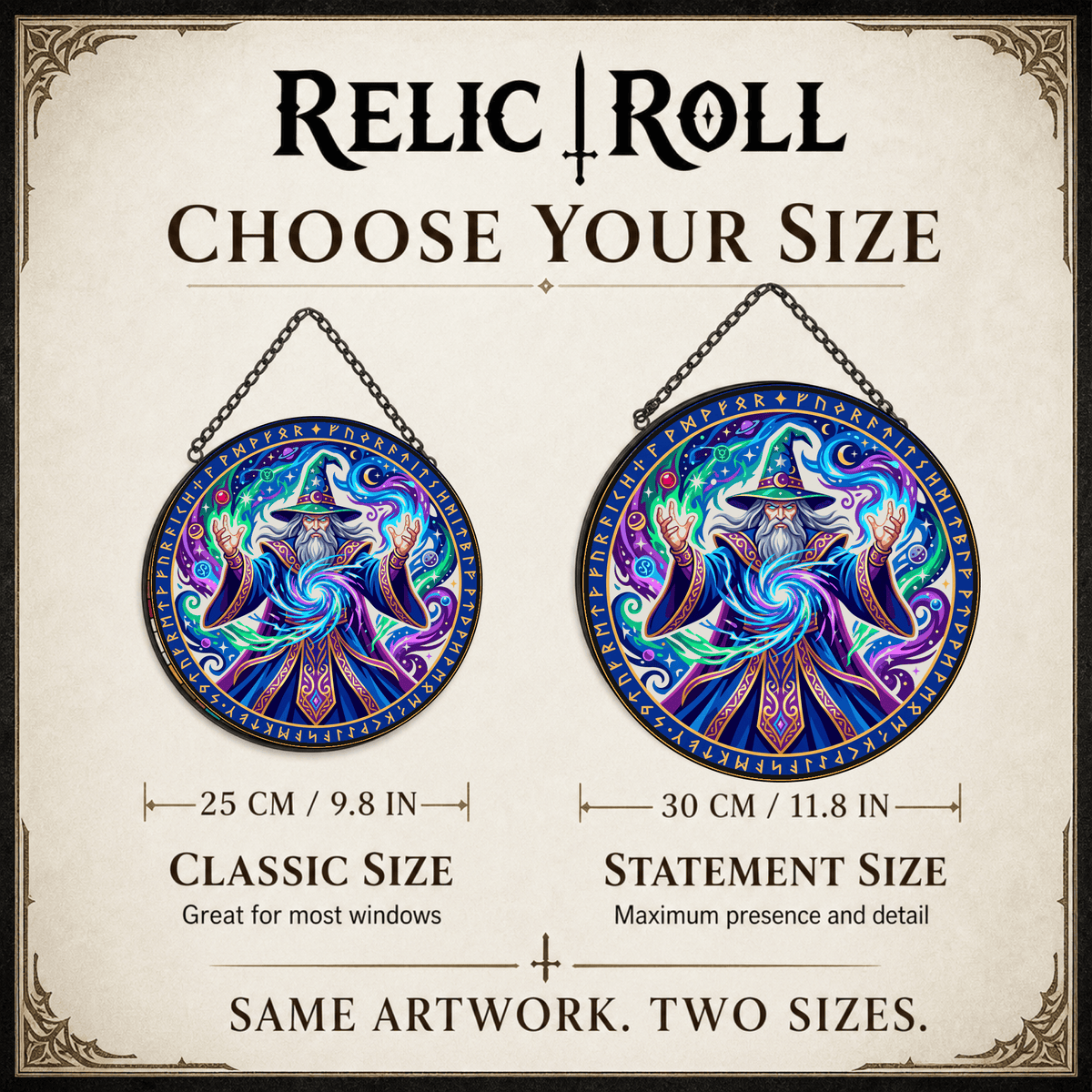 Runebound Archmage - Stained Glass Suncatcher Runebound Archmage | Wizard DnD Stained Glass Suncatcher