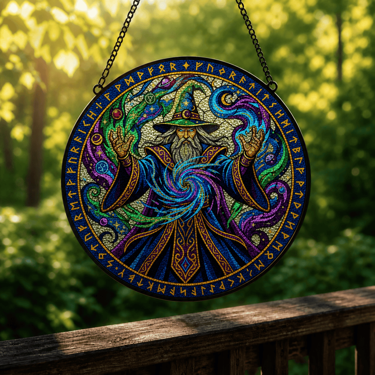 Runebound Archmage - Stained Glass Suncatcher Runebound Archmage | Wizard DnD Stained Glass Suncatcher