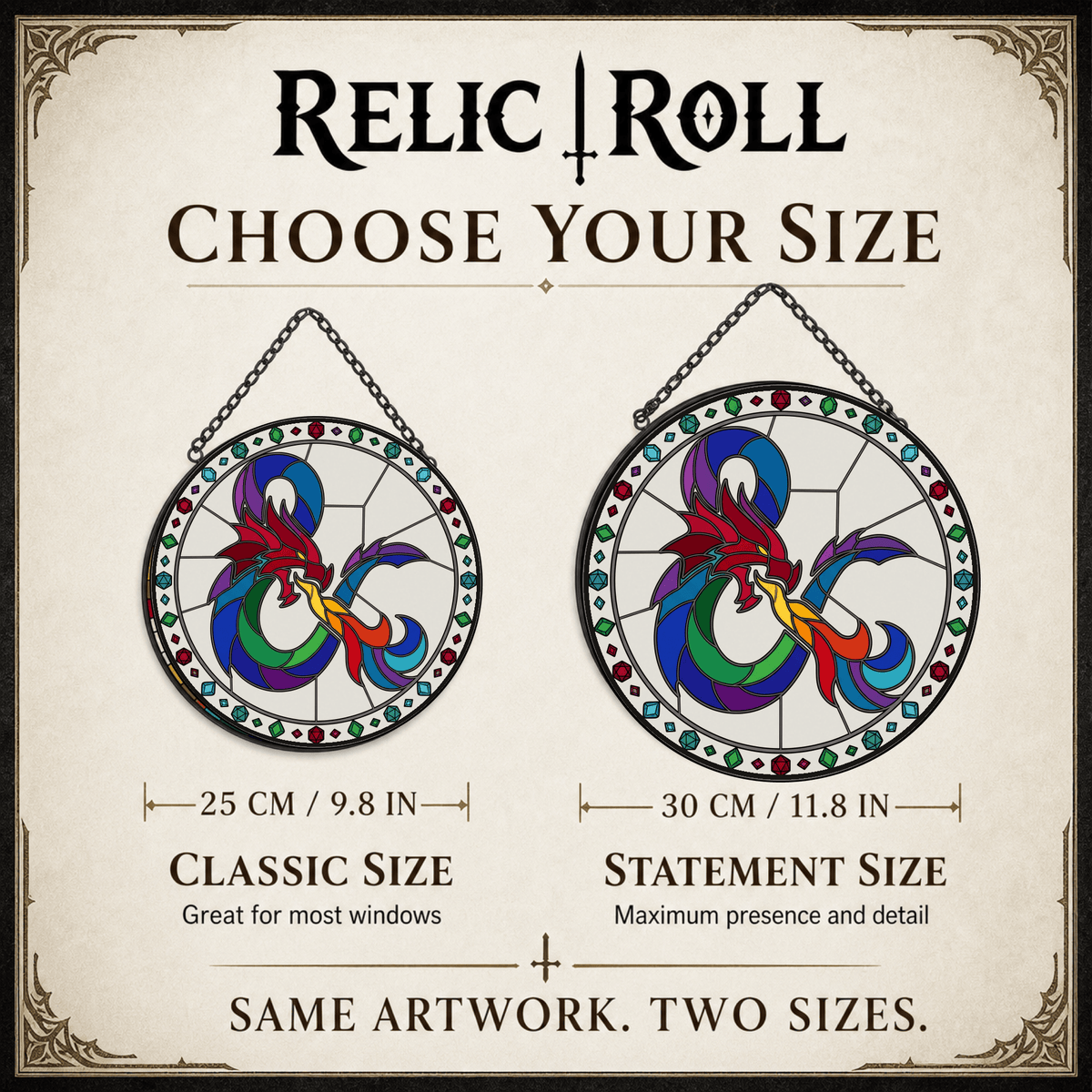Chromatic Sigil - Stained Glass Suncatcher Chromatic Sigil | D&D Logo Stained Glass Suncatcher