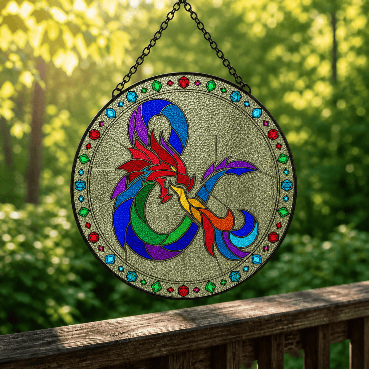 Chromatic Sigil - Stained Glass Suncatcher Chromatic Sigil | D&D Logo Stained Glass Suncatcher