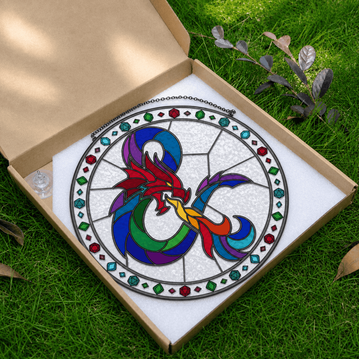 Chromatic Sigil - Stained Glass Suncatcher Chromatic Sigil | D&D Logo Stained Glass Suncatcher
