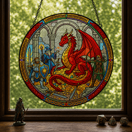 Oath of Scale and Steel - Stained Glass Suncatcher Oath of Scale and Steel | Knight Dragon DnD Stained Glass Suncatcher