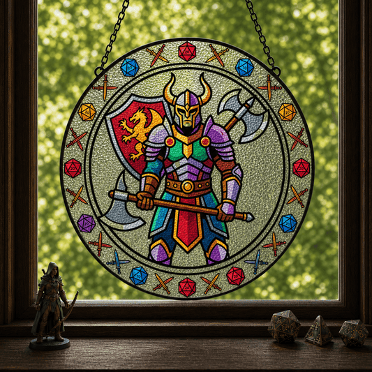 Dungeon Vanguard - Stained Glass Suncatcher Dungeon Vanguard | Fantasy Warrior DnD Stained Glass Suncatcher