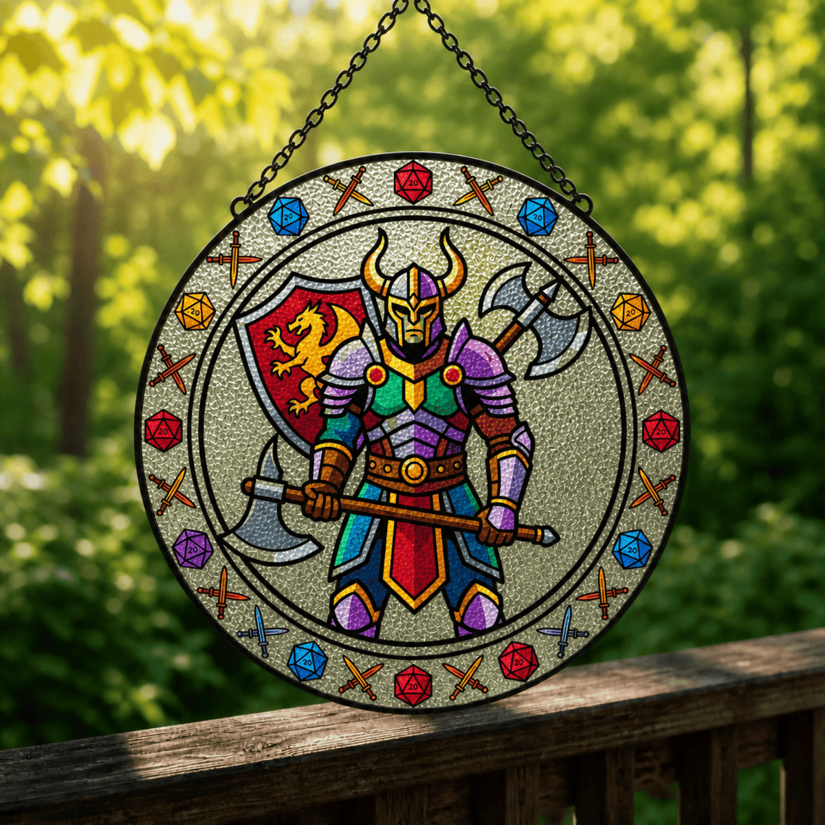 Dungeon Vanguard - Stained Glass Suncatcher Dungeon Vanguard | Fantasy Warrior DnD Stained Glass Suncatcher