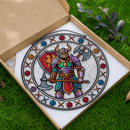 Dungeon Vanguard - Stained Glass Suncatcher Dungeon Vanguard | Fantasy Warrior DnD Stained Glass Suncatcher