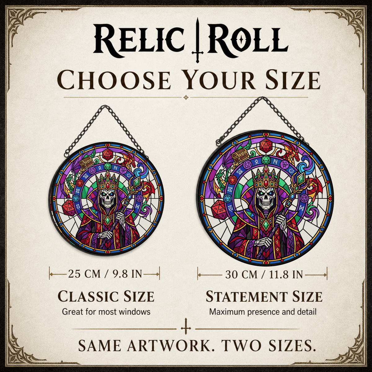 Lich’s Last Roll - Stained Glass Suncatcher Lich’s Last Roll | Lich DnD Stained Glass Suncatcher